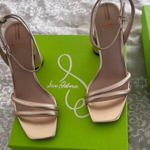Sam Edelman Metallic Cream Strappy Block Heel Sandals